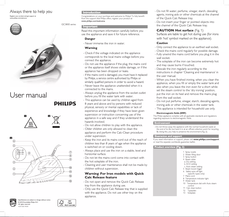 Page 1 of the manual User Manual Philips Azur Performer GC3830
