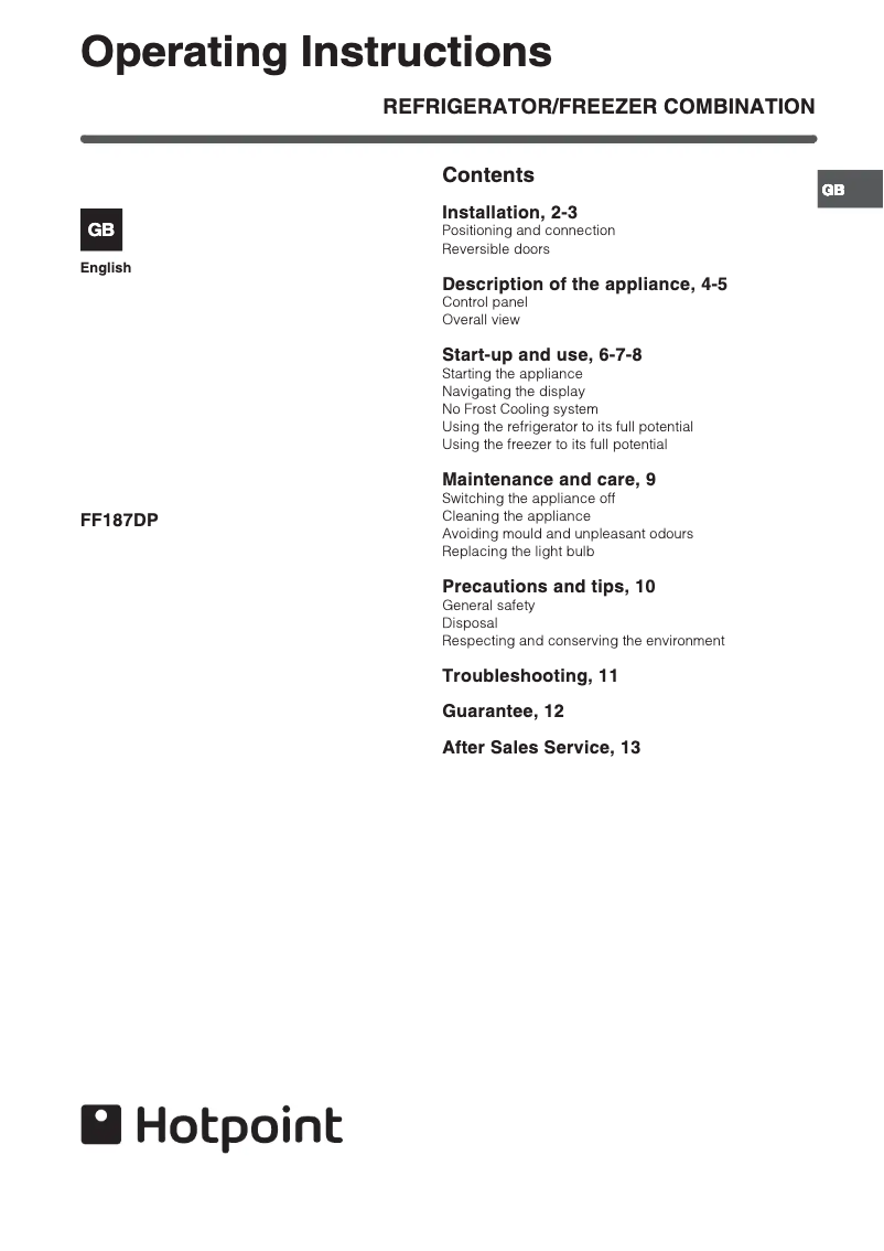 First page image of the manual for FF187DP