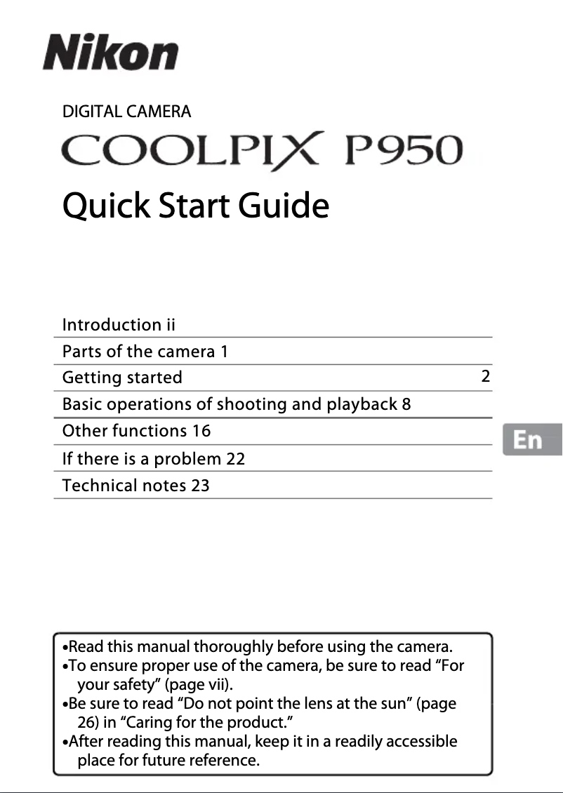 Page 1 of the manual Quick Start Guide Nikon Coolpix P950
