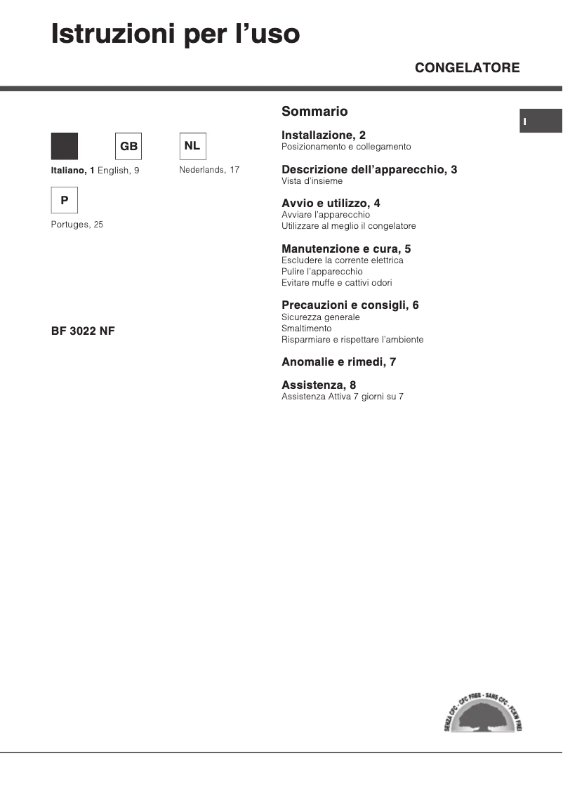 Page 1 of the manual User Manual Hotpoint BF 3022 NF