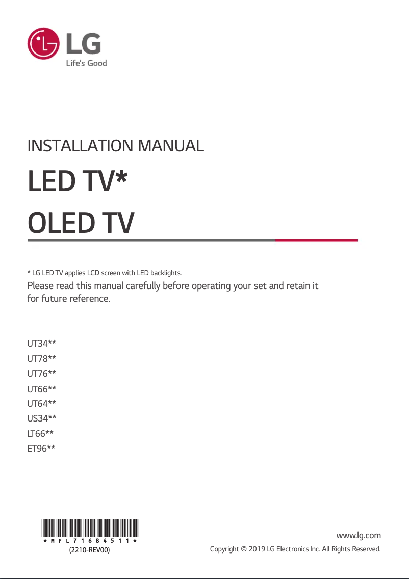 First page image of the manual for 55UT640S0ZA