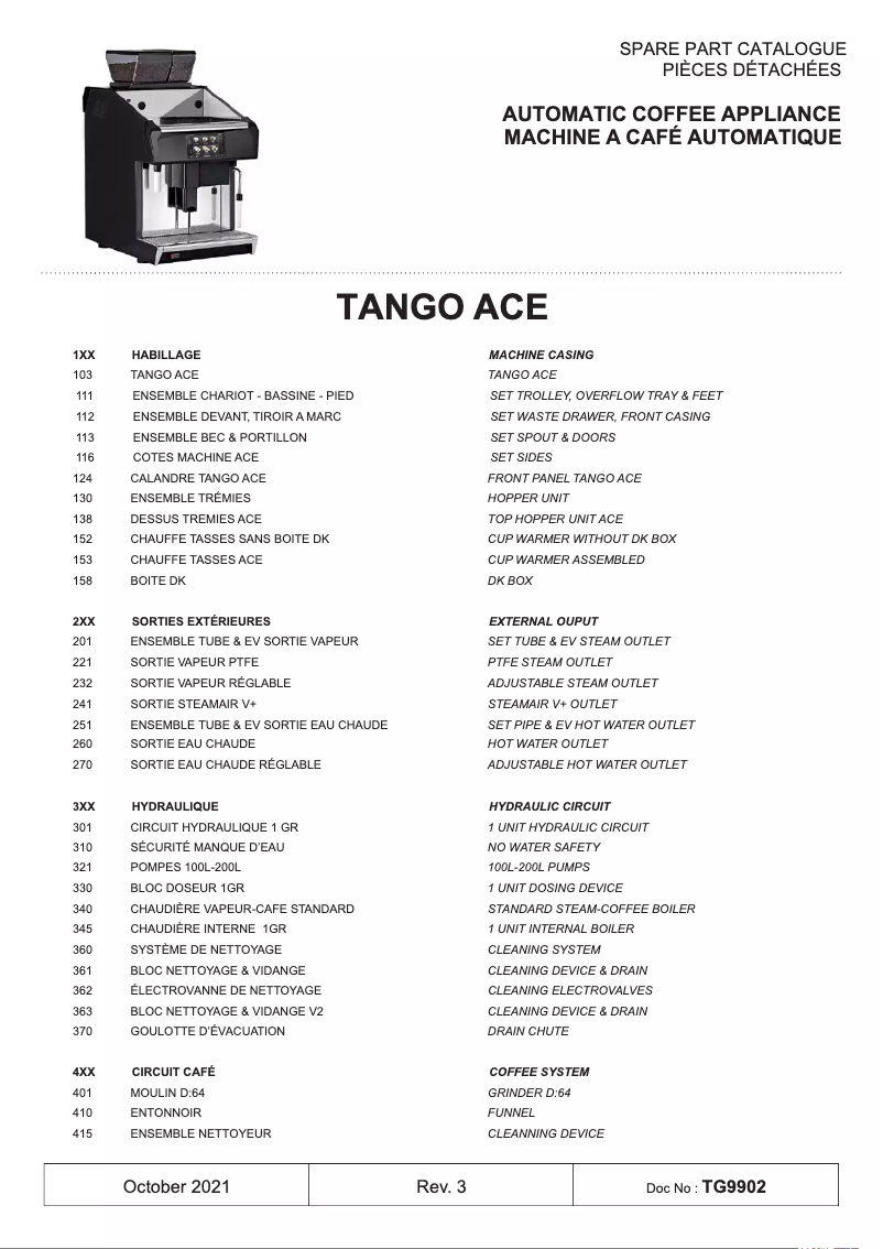 Page 1 of the manual Catalogue UNIC Tango Ace