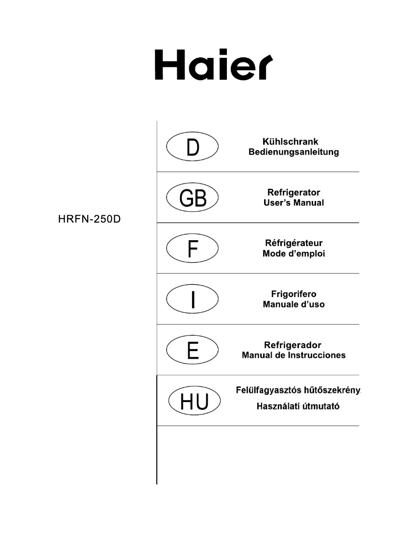 Page 1 of the manual User Manual Haier HRFN250D
