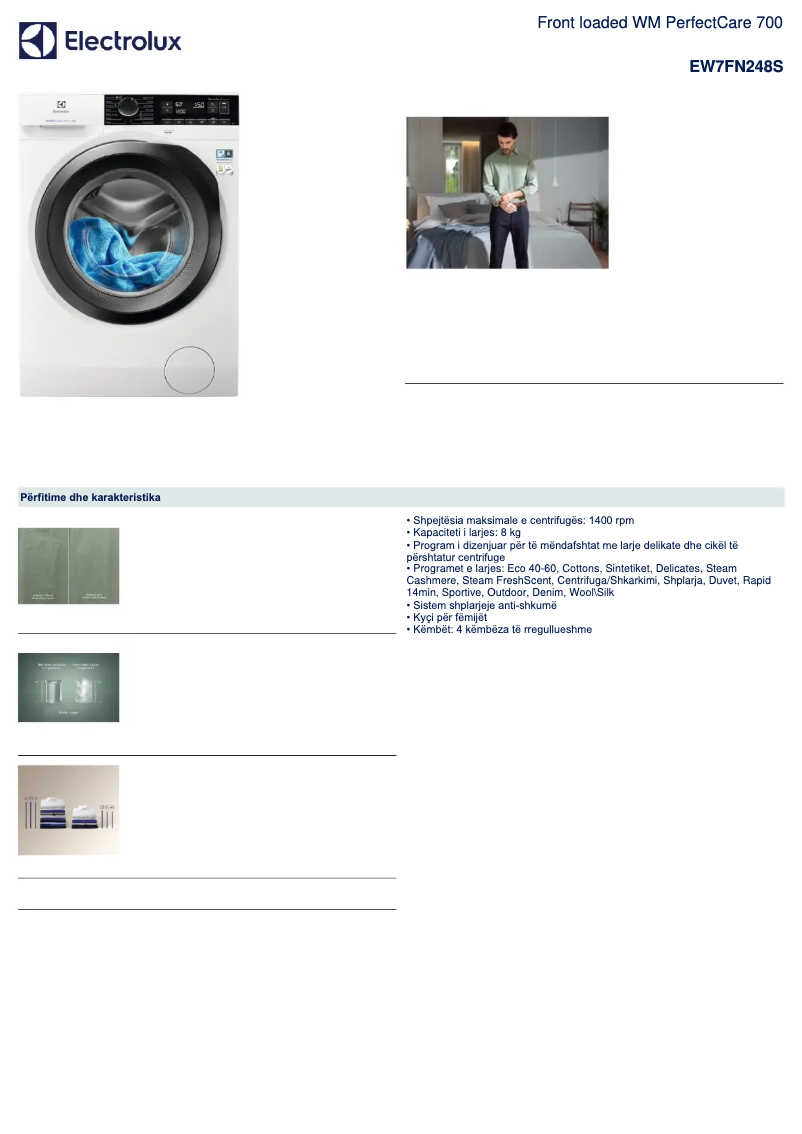 Page 1 of the manual Technical Sheet Electrolux EW7FN248S