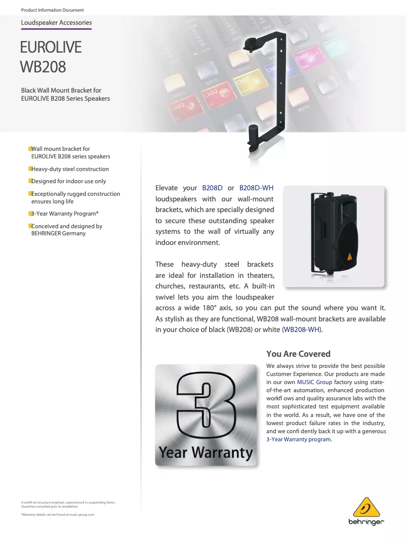 First page image of the manual for Eurolive WB208