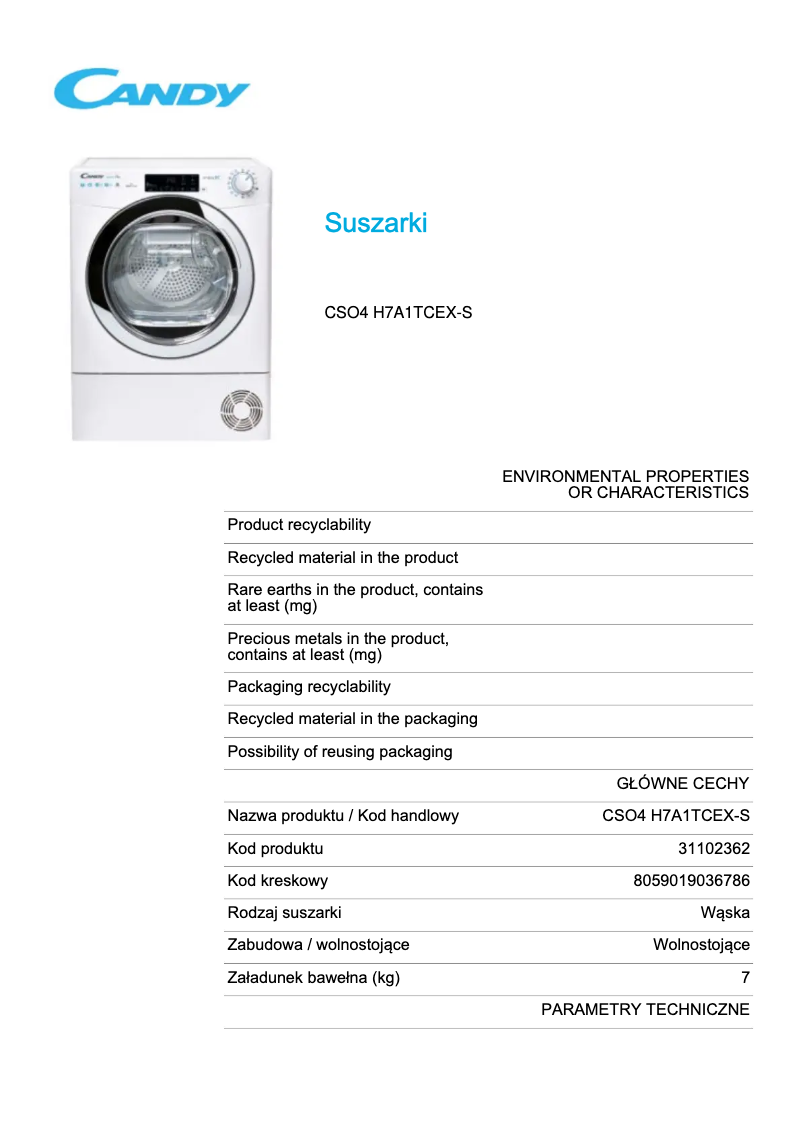 First page image of the manual for CSO4 H7A1TCEX-S