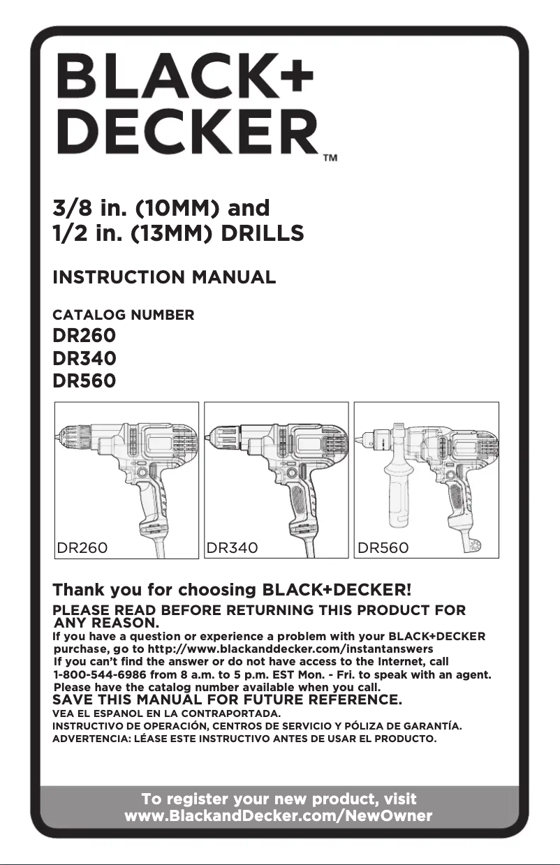 Page 1 of the manual User Manual Black & Decker DR340B