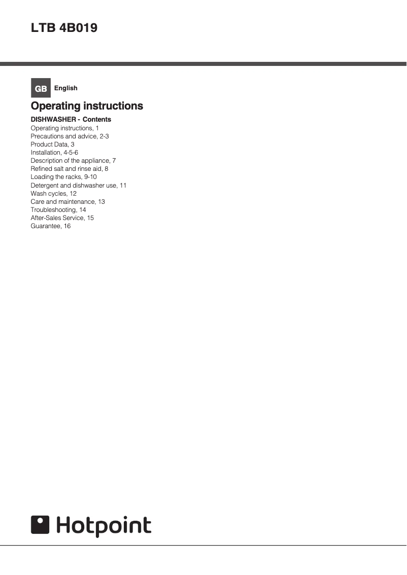 Page 1 of the manual User Manual Hotpoint LTB 4B019 UK