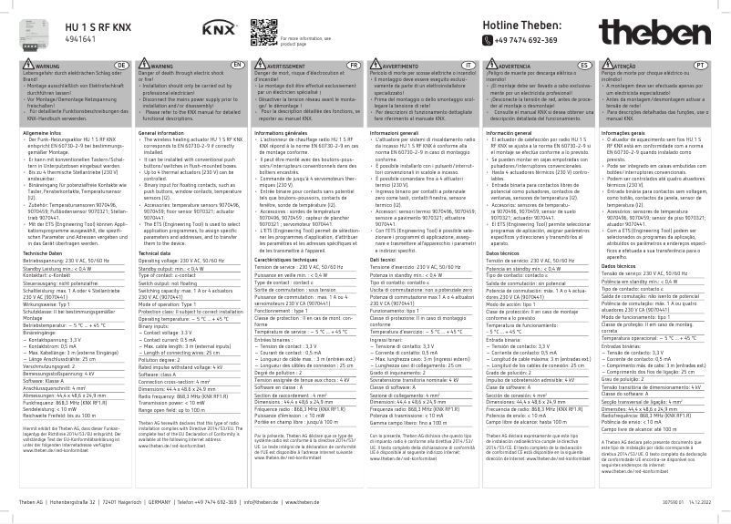 Page 1 of the manual User Manual Theben HU 1 S RF KNX