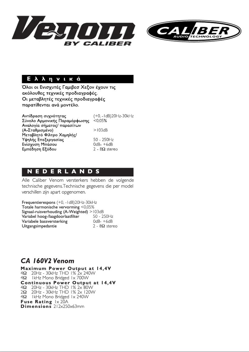 Page 1 of the manual User Manual Caliber CA 160 V2