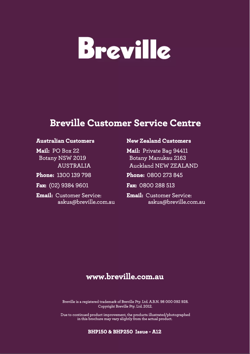 First page image of the manual for the Handy Hot Plate BHP150