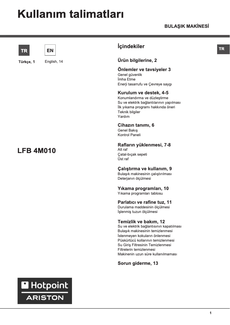 Page 1 of the manual User Manual Hotpoint Ariston LFB 4M010