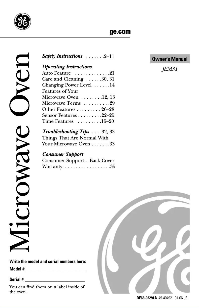 First page image of the manual for JEM31CF