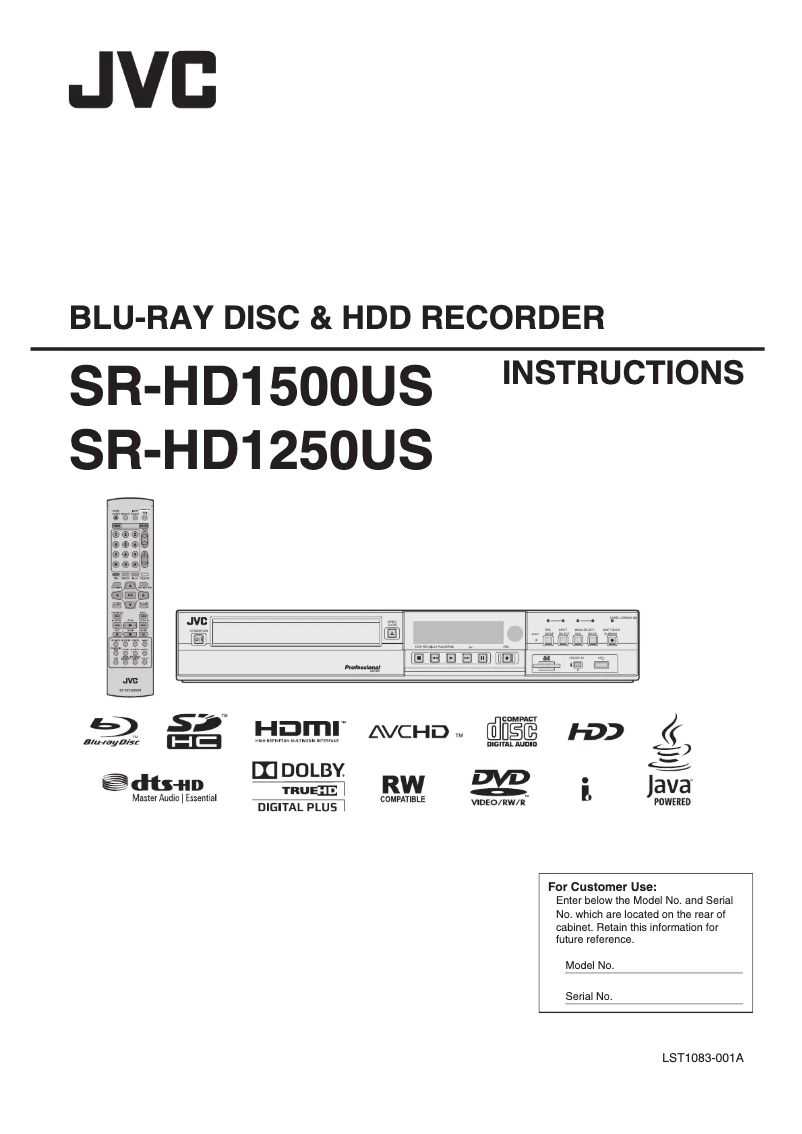 Page 1 of the manual User Manual JVC SR-HD1500US