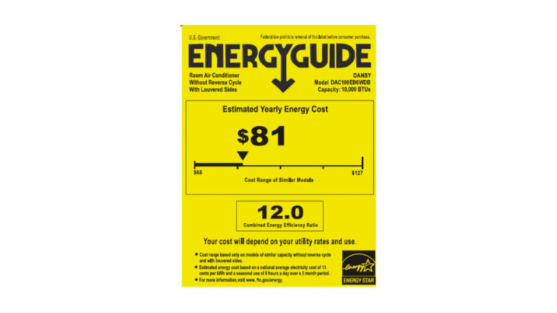 Page 1 of the manual Energy Label Danby DAC100EB6WDB