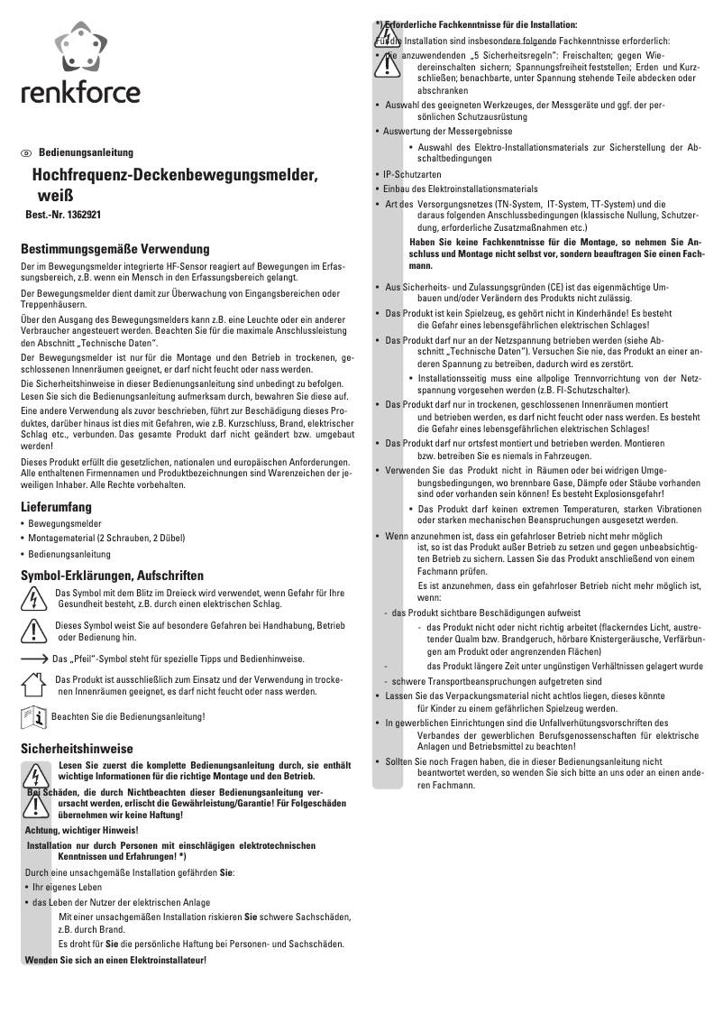 Page 1 of the manual User Manual Renkforce 1362921