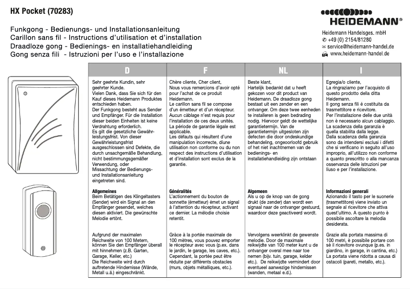 First page image of the manual for HX Pocket 70283