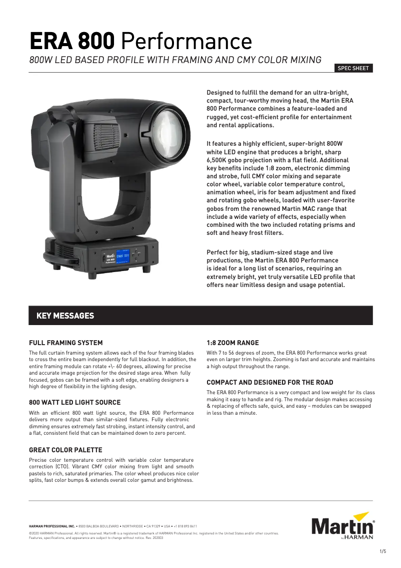 Page 1 of the manual Technical Sheet Martin ERA 800 Performance