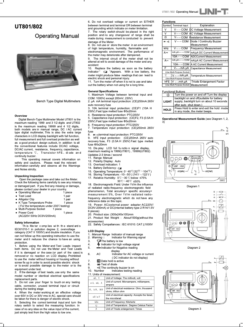 First page image of the manual for UT801
