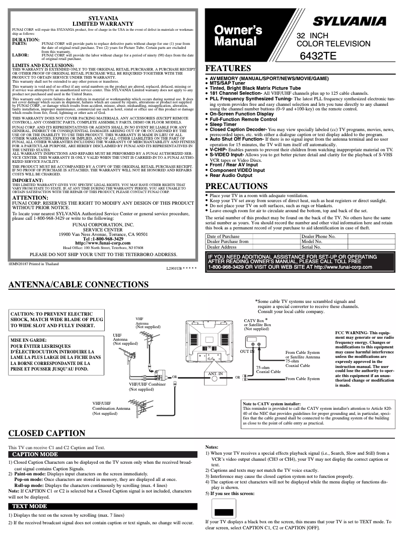 Page 1 of the manual User Manual Sylvania 6432TE