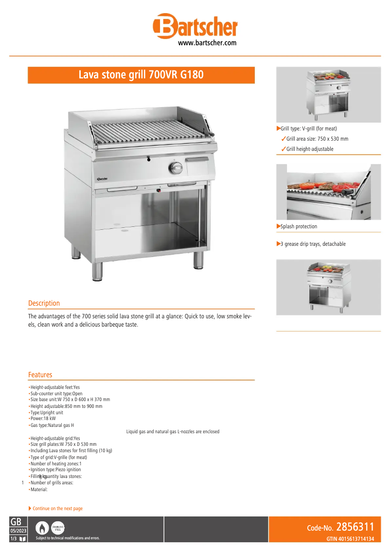 Page 1 of the manual Technical Sheet Bartscher 2856311
