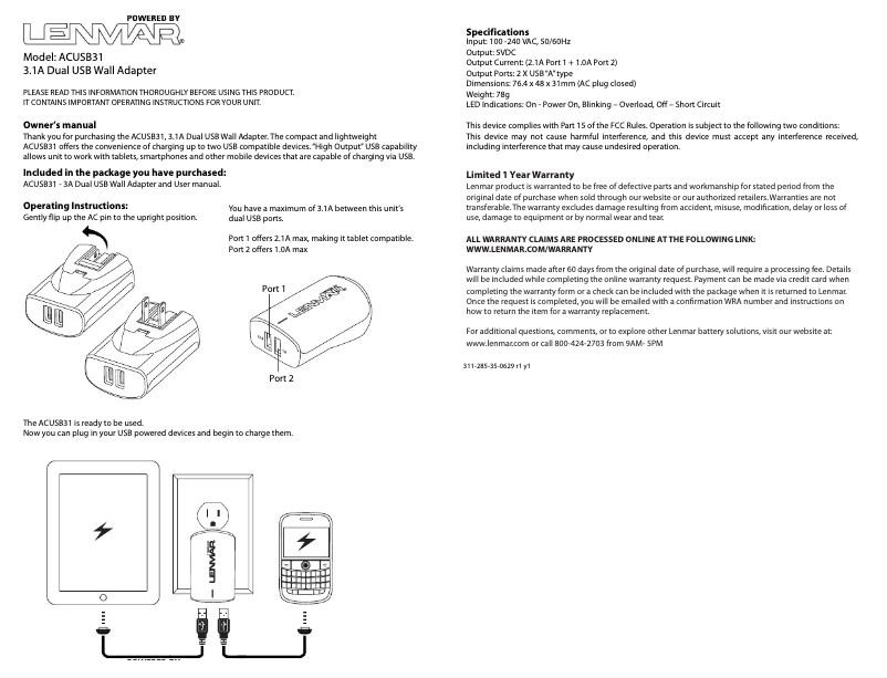 First page image of the manual for ACUSB31