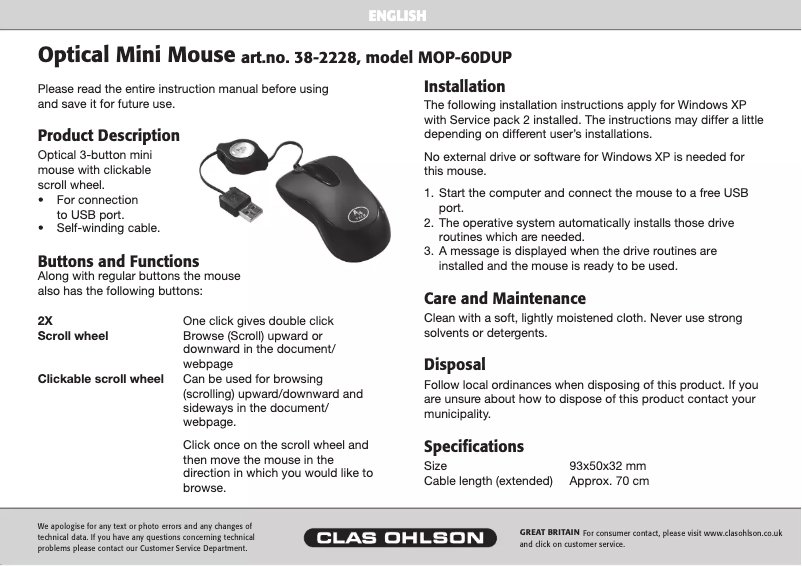 Page 1 of the manual User Manual A4Tech MOP-60DUP