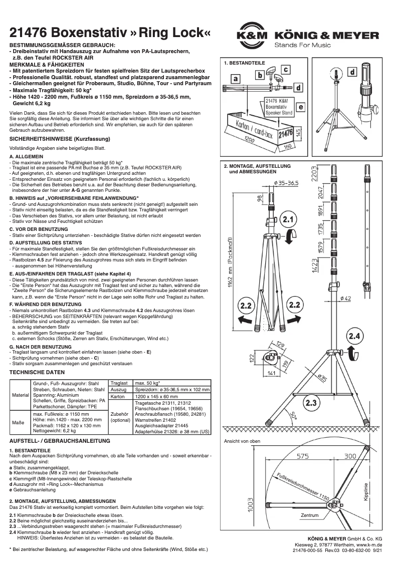 Page 1 of the manual User Manual K&M 21476