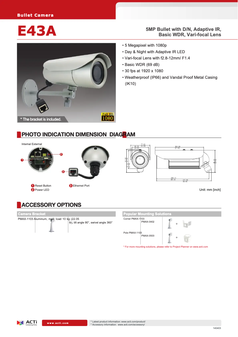 Page 1 of the manual Technical Sheet ACTi E43A