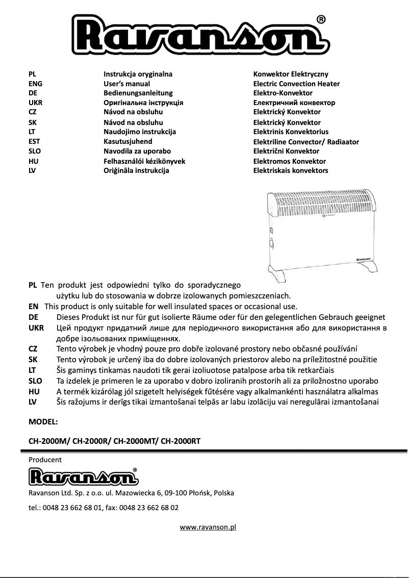 Page 1 of the manual User Manual Ravanson CH-2000M