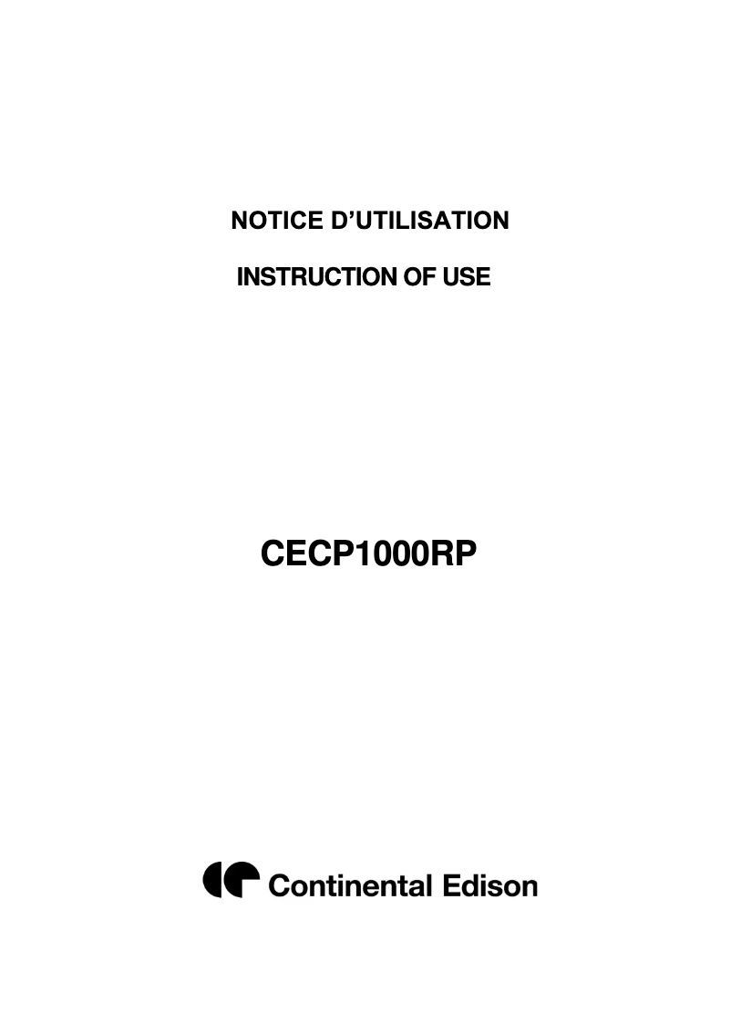 Page 1 of the manual User Manual Continental Edison CECP1000RP