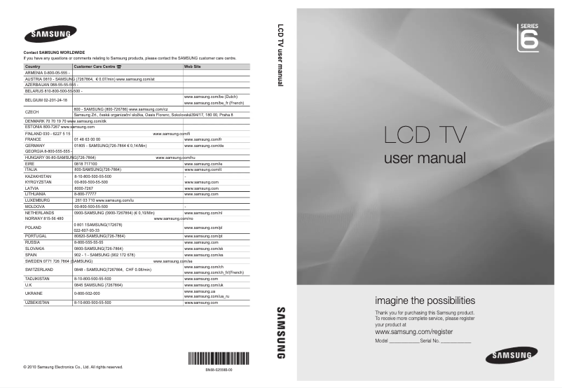 First page image of the manual for LE40C654M1W