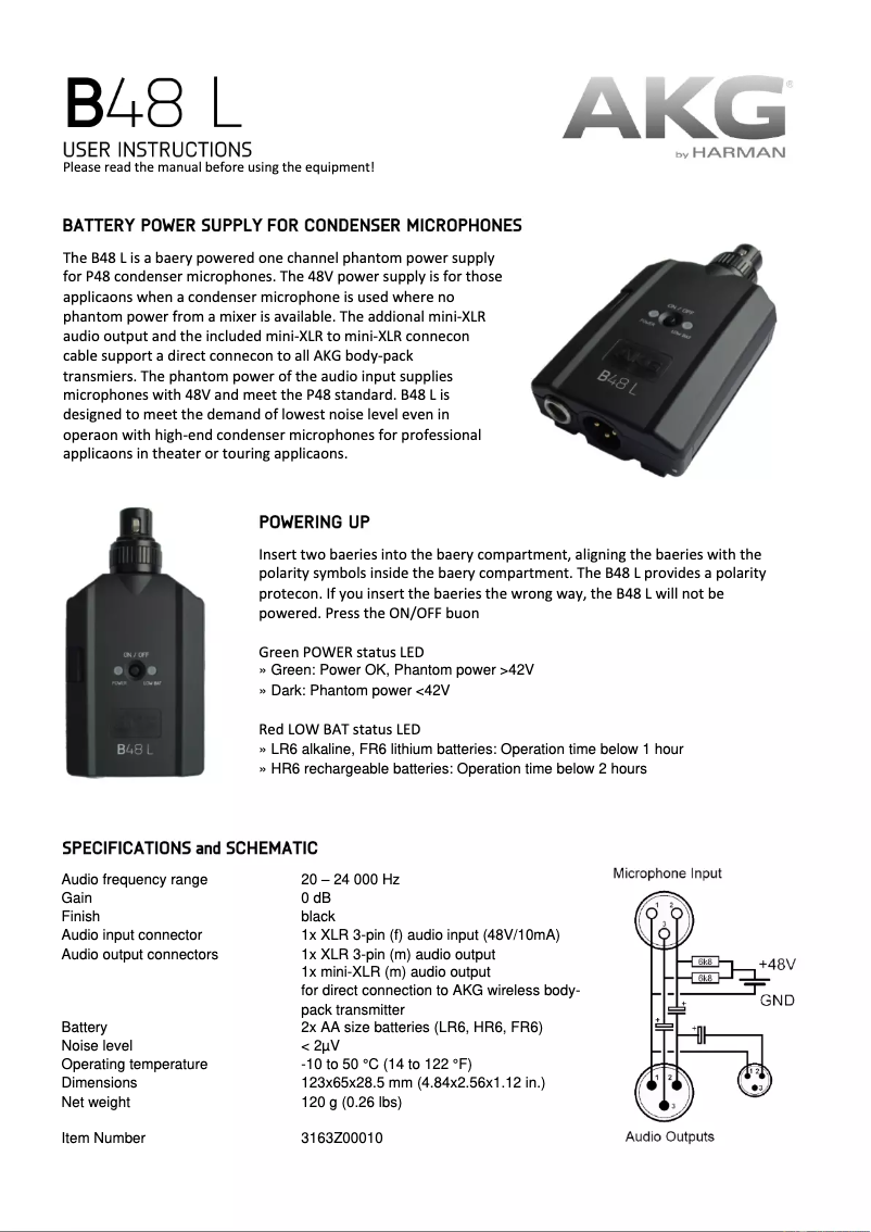 First page image of the manual for B48 L