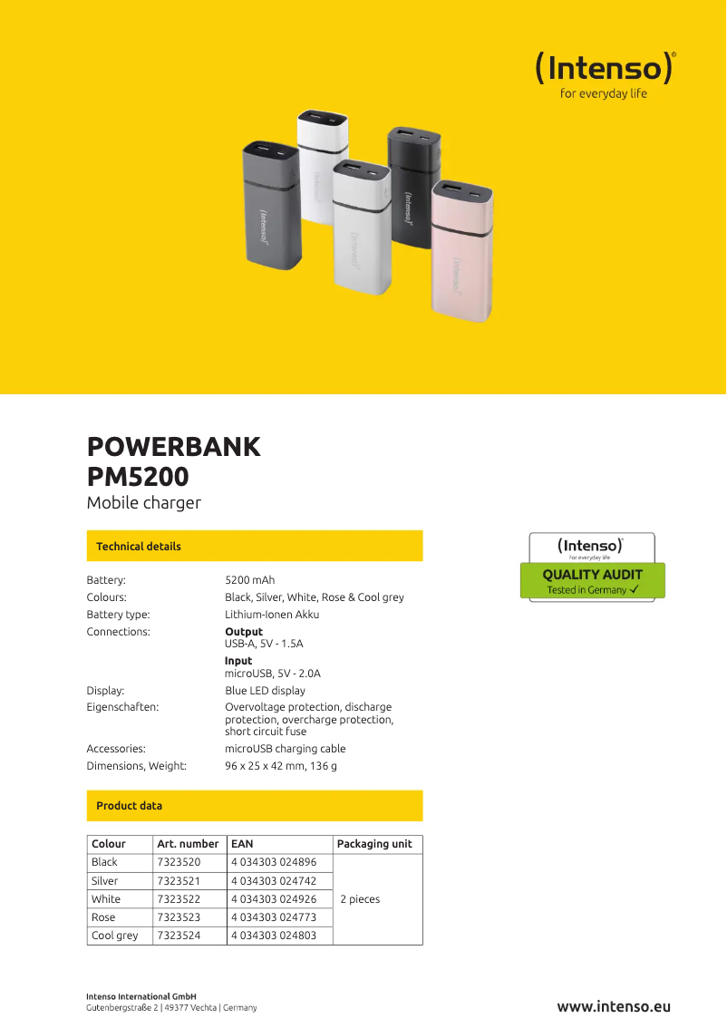 Page 1 of the manual Technical Sheet Intenso PM5200