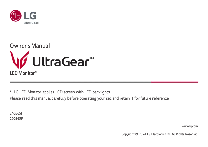 First page image of the manual for UltraGear 27GS65F