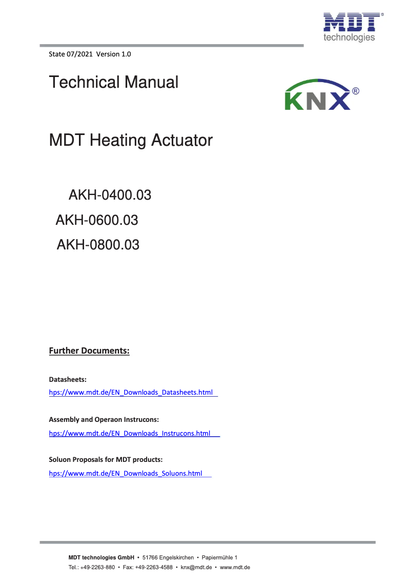 First page image of the manual for AKH-0600.03