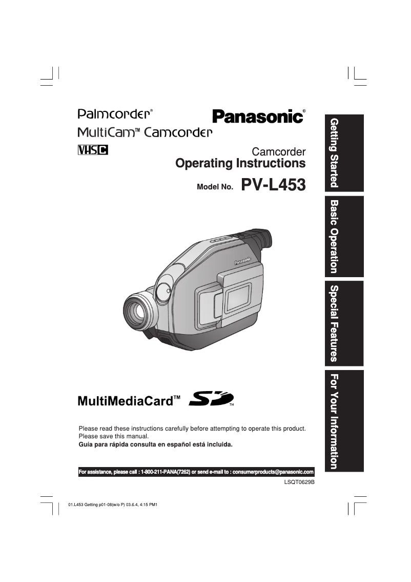 First page image of the manual for Palmcorder PV-L453