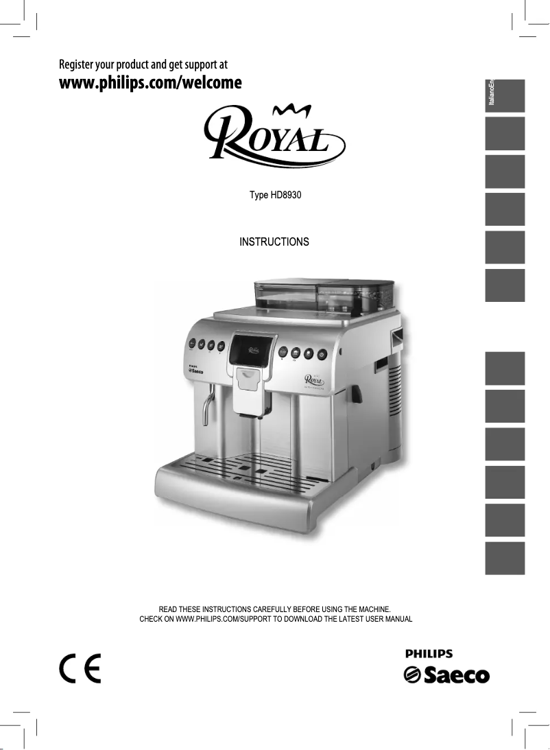 First page image of the manual for Saeco Royal HD8930