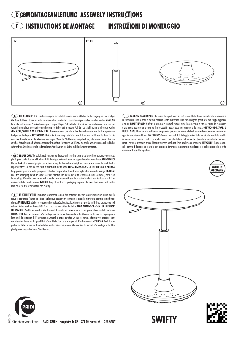 Page 1 of the manual User Manual Paidi Swifty