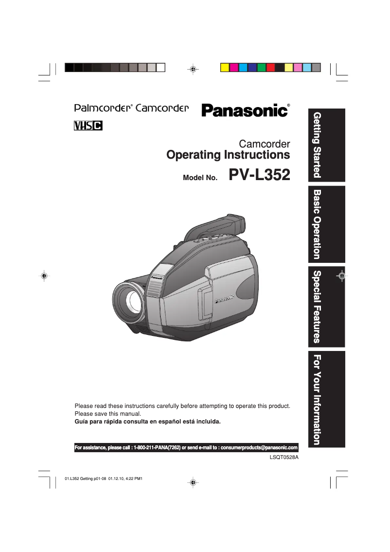 First page image of the manual for Palmcorder PV-L352