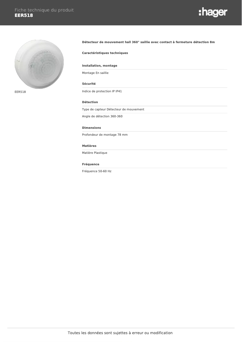 First page image of the manual for EER518