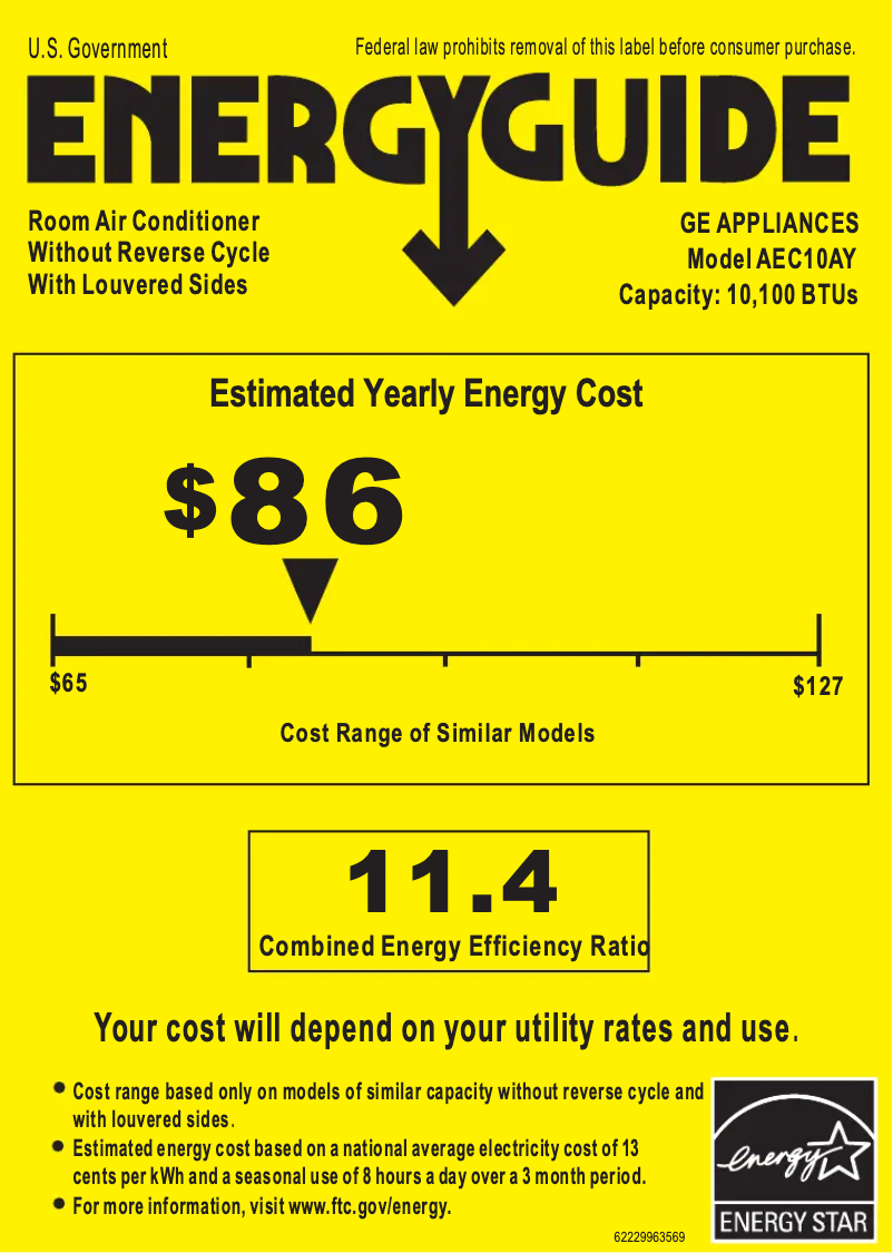 Page 1 of the manual Energy Label GE AEC10AY