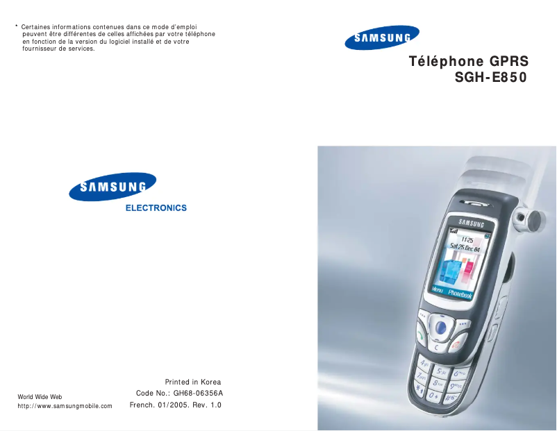 Page 1 of the manual User Manual Samsung SGH-E850