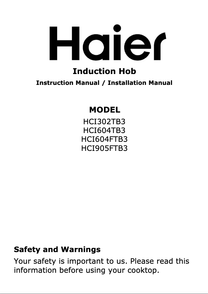 First page image of the manual for HCI604FTB3