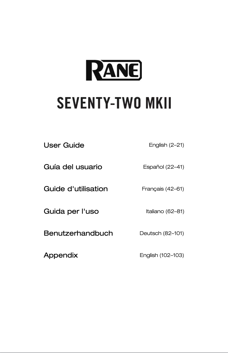 Page 1 of the manual User Manual Rane Seventy-Two MKII