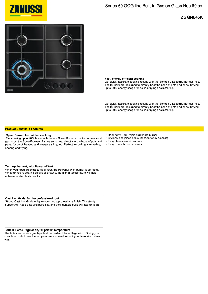Page 1 of the manual Technical Sheet Zanussi ZGGN645K
