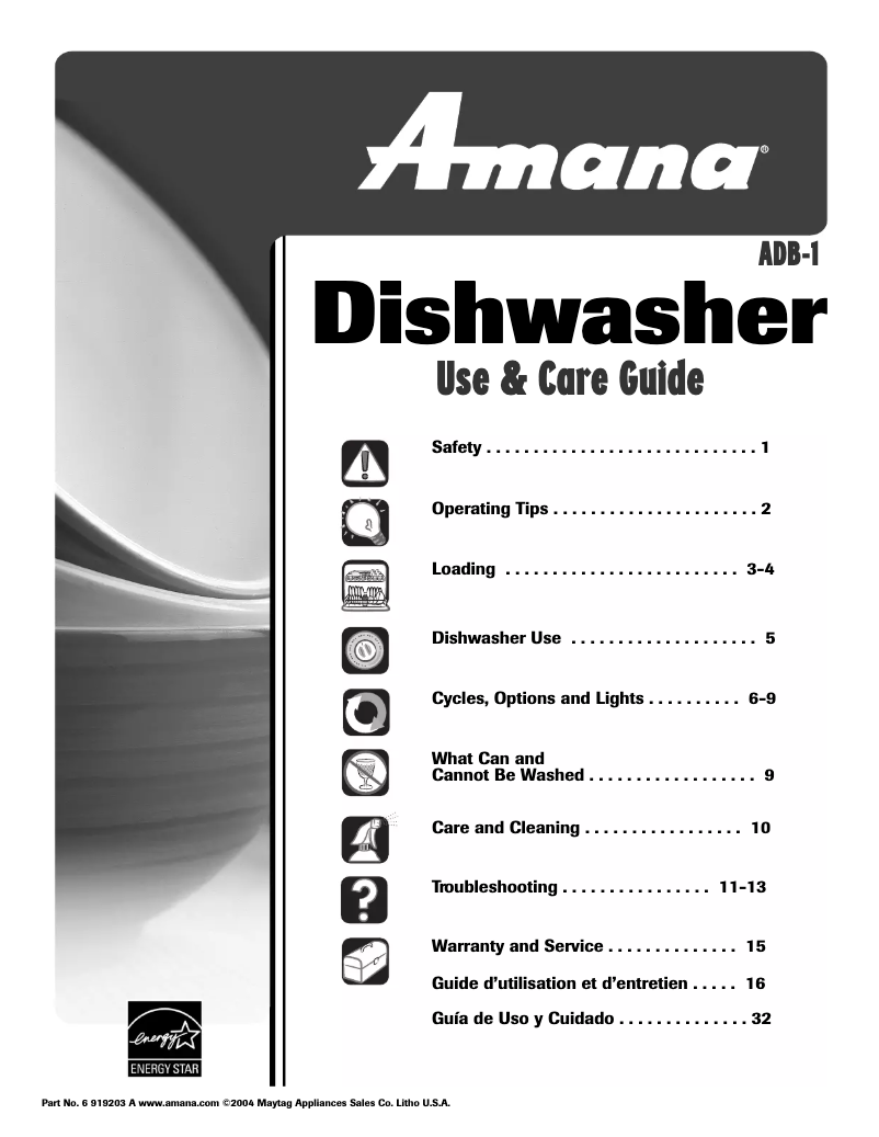 Page 1 of the manual User Manual Amana ADB2200AWS