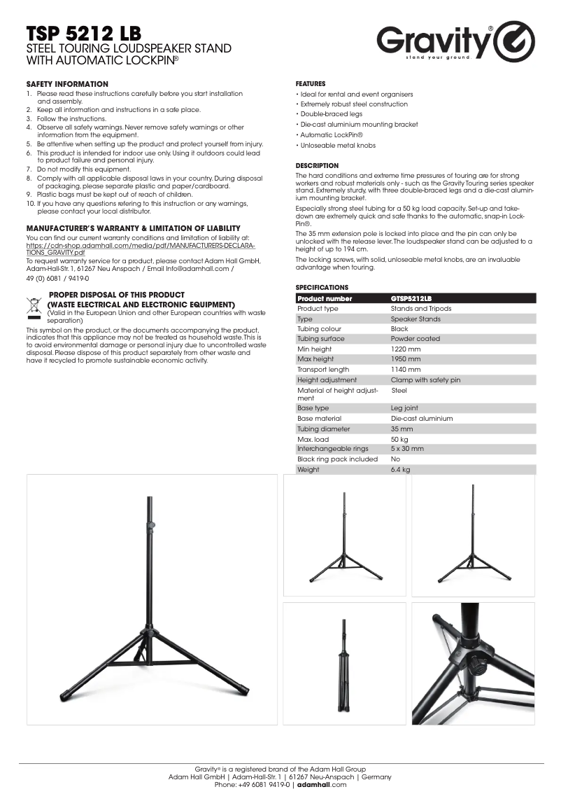 First page image of the manual for TSP 5212 LB