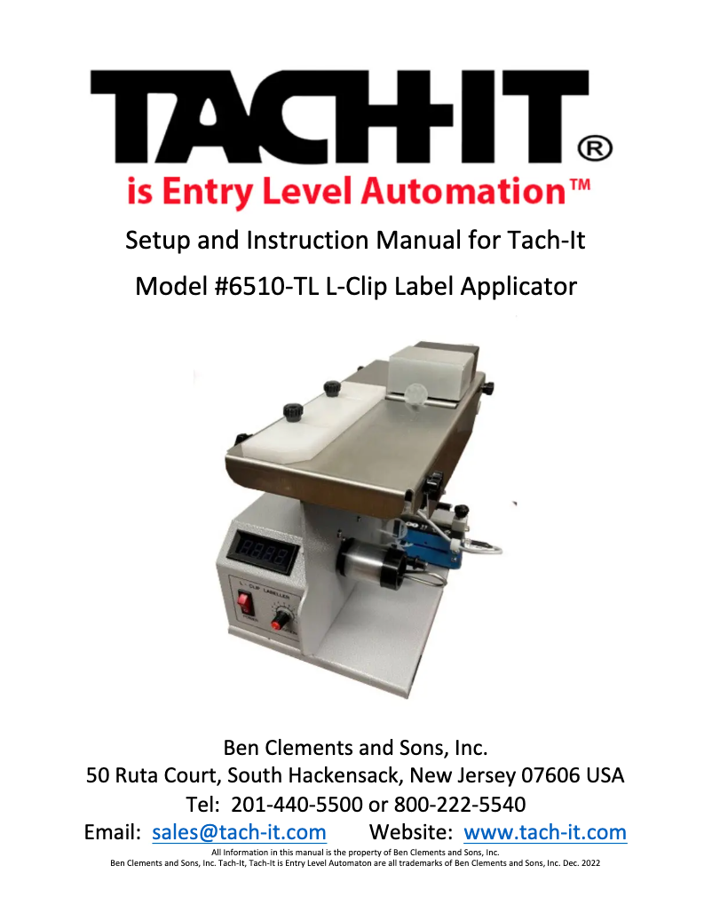Page 1 of the manual User Manual Tach-It 6510-TL