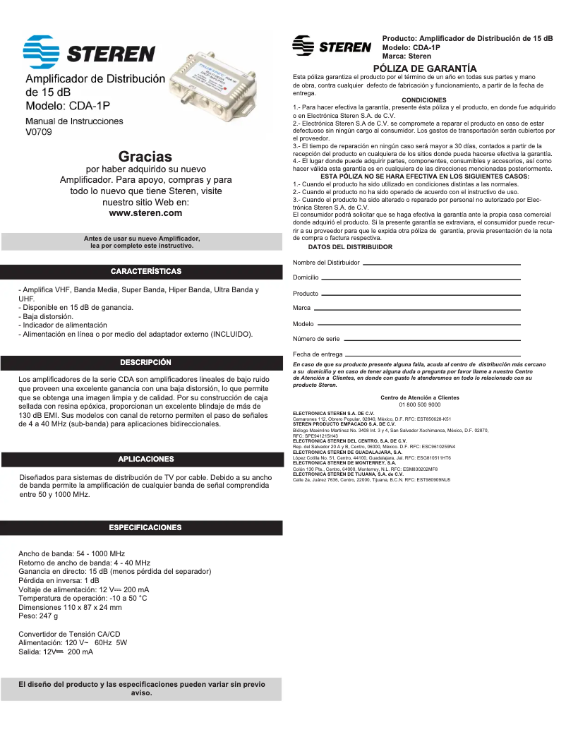 Page 1 of the manual User Manual Steren CDA-1P